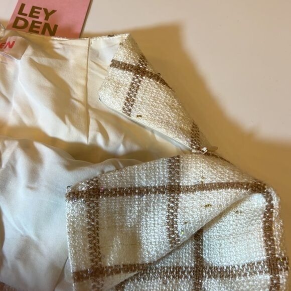 Leyden Monroe Plaid Printed MiniSkirt Size Small Ivory Tan Checked Academia NWT - Picture 9 of 14